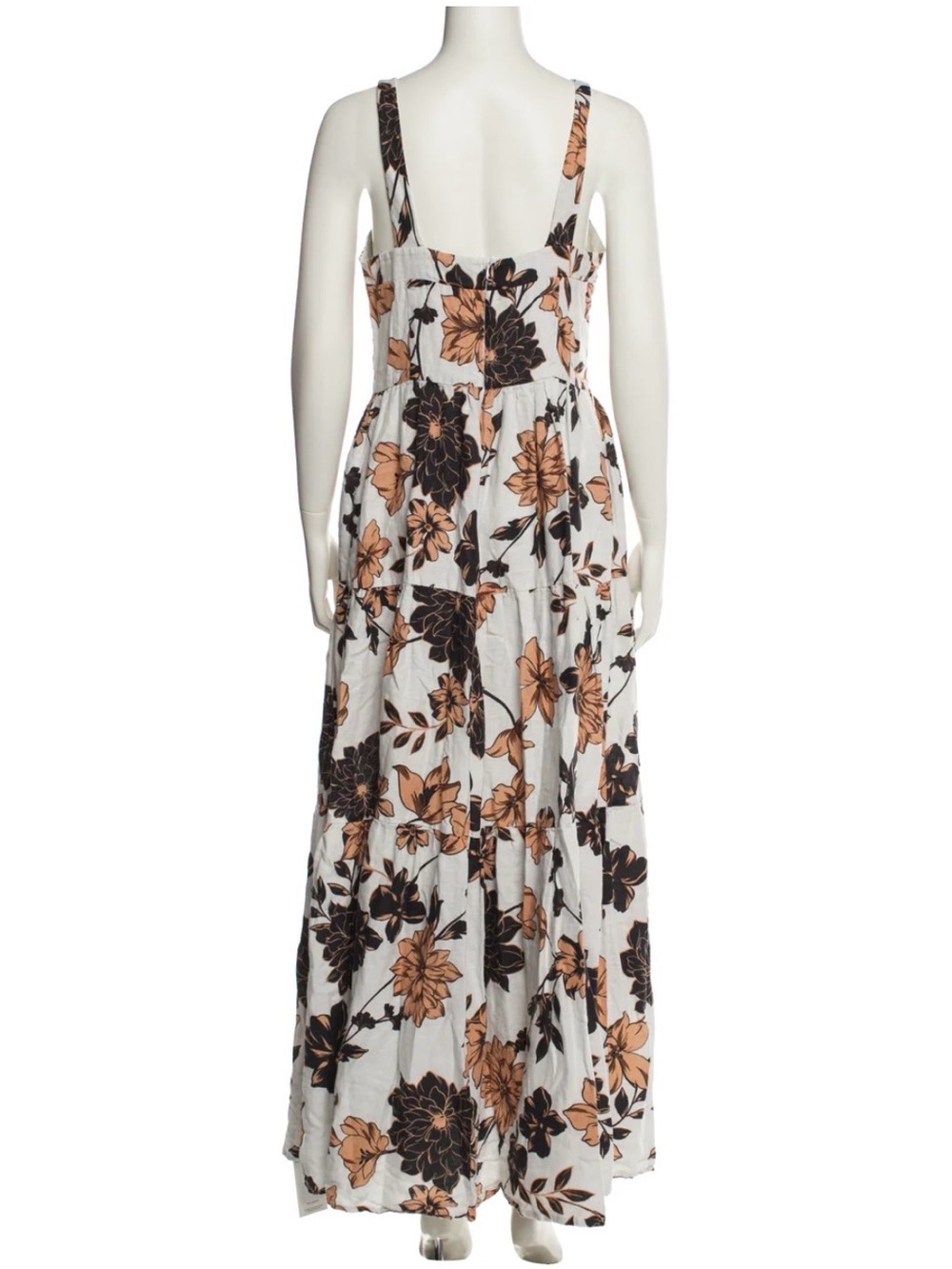 Nicholas Floral Long Tier Maxi Linen Sleeveless Lined Brown White Dress Size 16 - Picture 3 of 12
